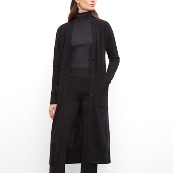 Unworn Club Monaco Black Cashmere Button Front Long Cardigan - Picture 2 of 11